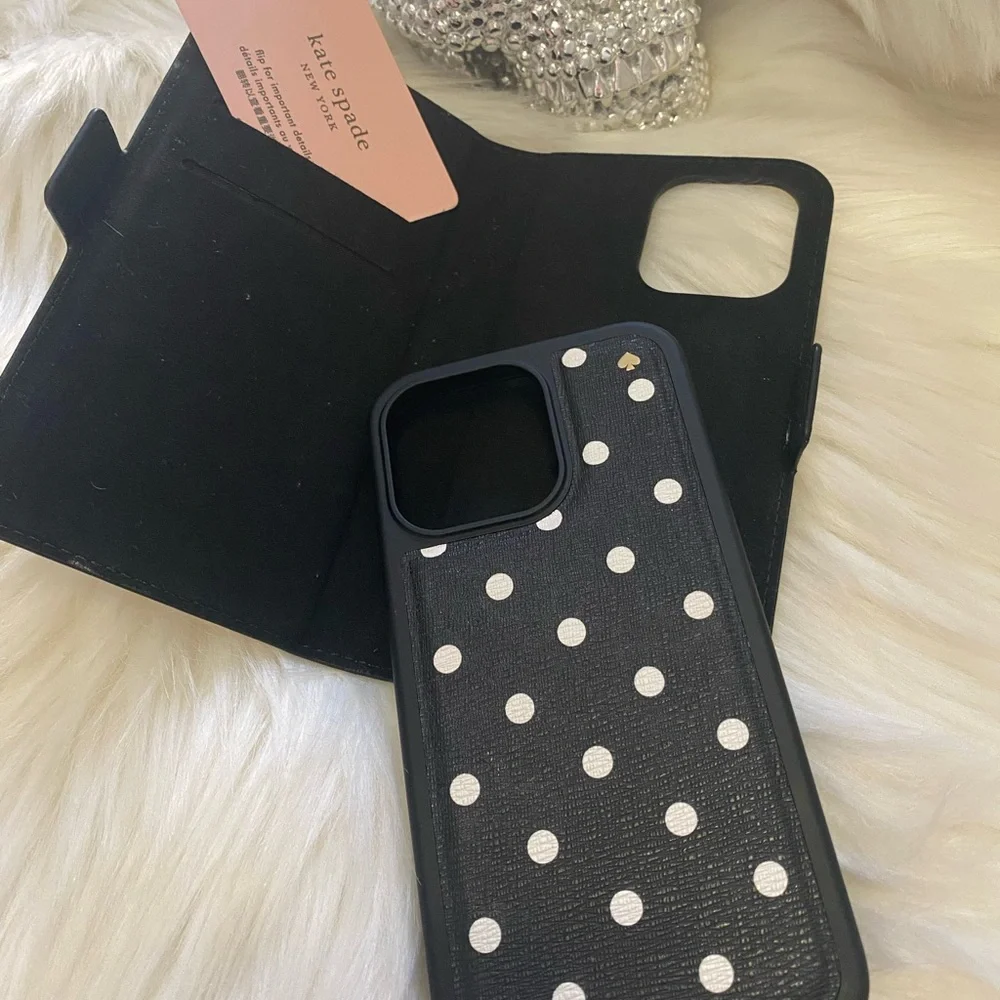 kate spade White Polka Dot Minnie Mouse Folio Phone Case with Red Accents